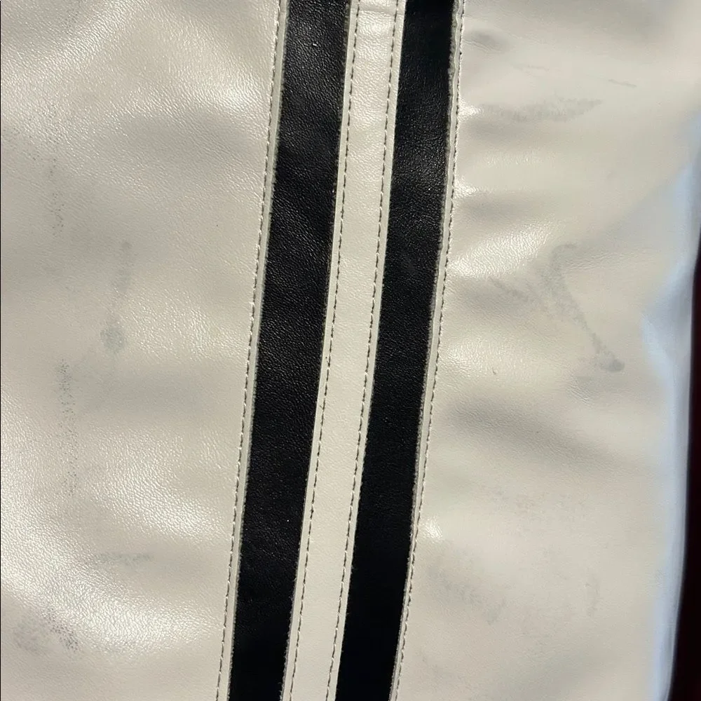 Wild Diva White Thigh-High Boots with Black Stripe